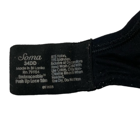 Soma Floral Lightly Padded Bra Adjustable Straps Lace Trim Size 34DD Black - Picture 11 of 12